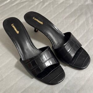 Larroude Black Women's Kitten Heel Slide Sandals
